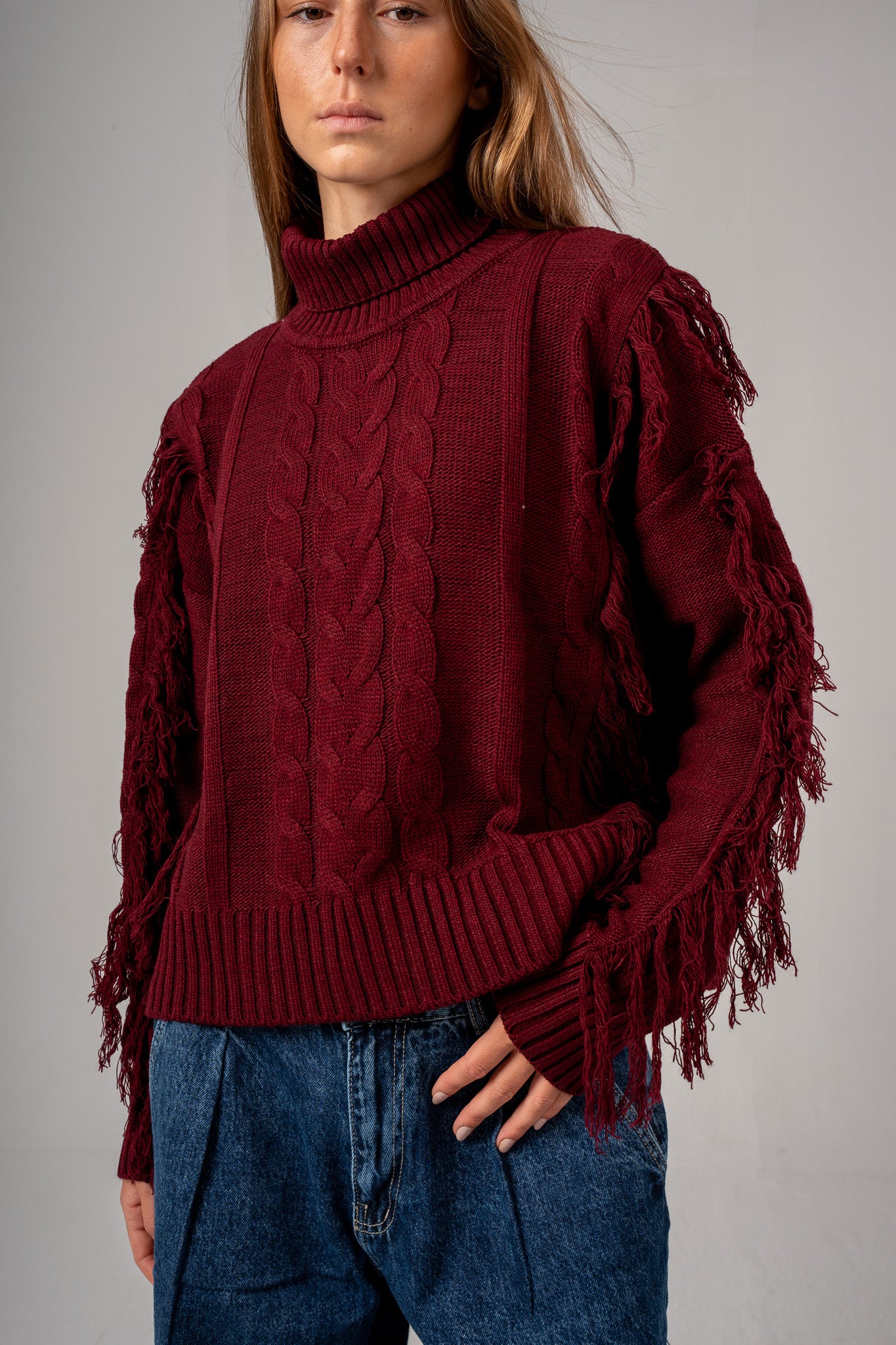Mock Neck Cable Pullover